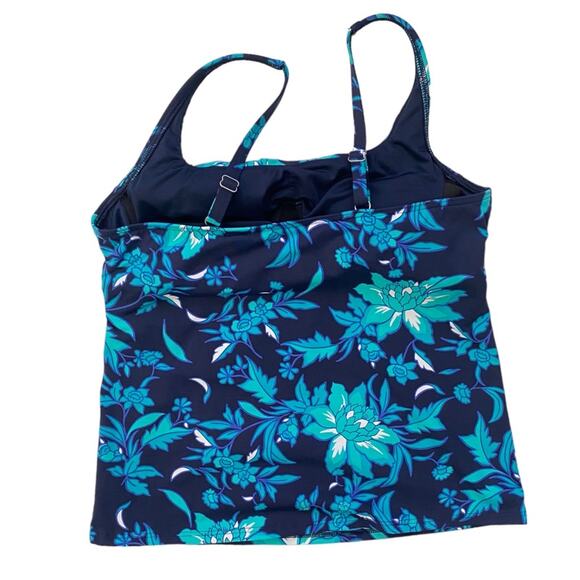 Lands End Womens 10 Petite Tankini Swim Top Square Neck Underwire Navy Floral - Picture 2 of 4